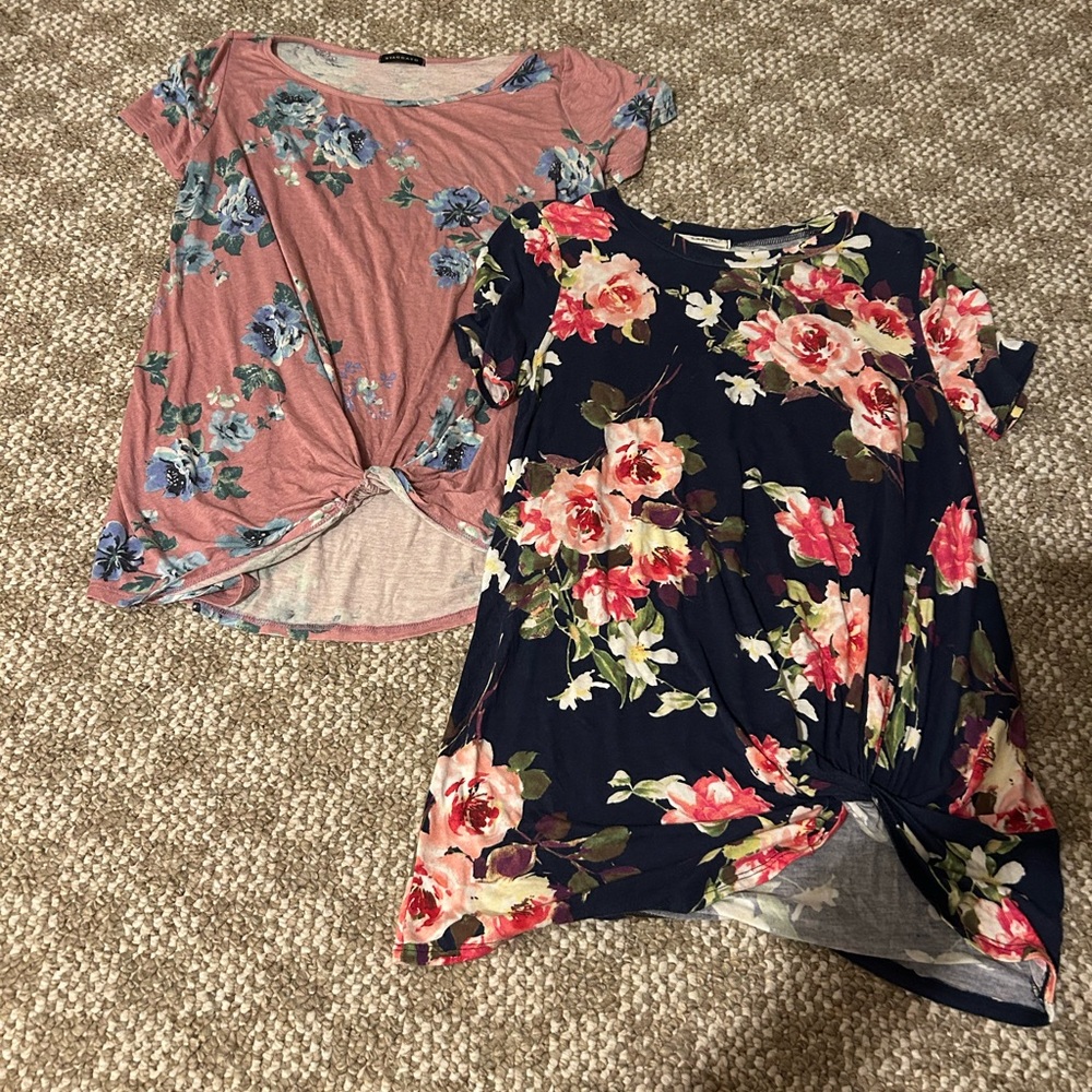 Two Floral Twist Knot Tops